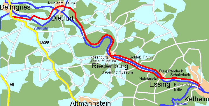 Radweg von Beilngries nach Kelheim im Altmühltal
