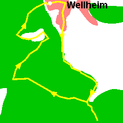 Wegverlauf des Rundwanderweges in Wellheim im Urdonautal